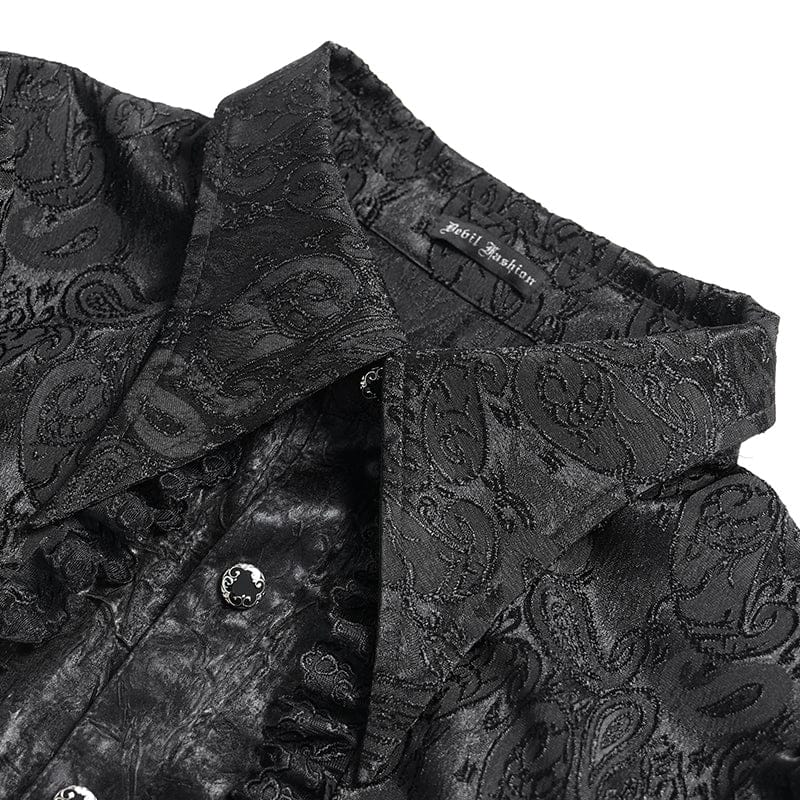 DEVIL FASHION Men's Gothic Jacquard Swallow-tailed Shirt with Necktie Black