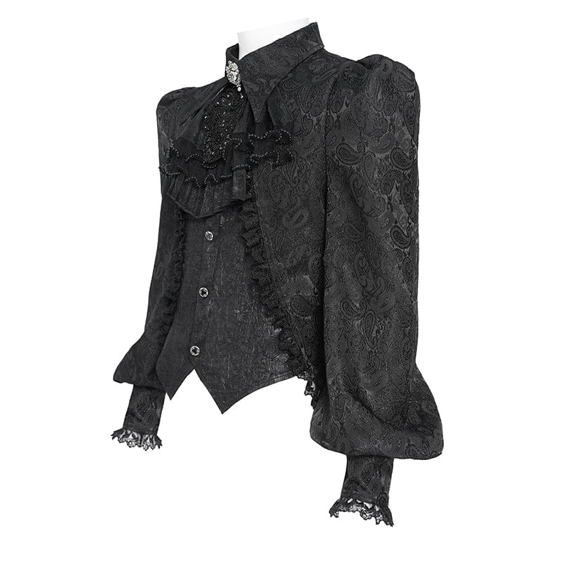 DEVIL FASHION Men's Gothic Jacquard Swallow-tailed Shirt with Necktie Black