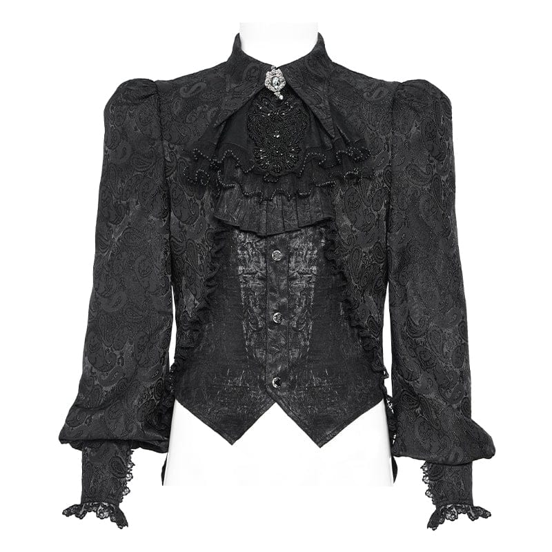 DEVIL FASHION Men's Gothic Jacquard Swallow-tailed Shirt with Necktie Black