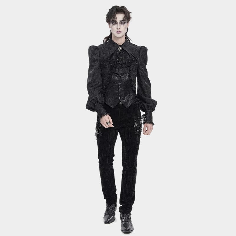 DEVIL FASHION Men's Gothic Jacquard Swallow-tailed Shirt with Necktie Black