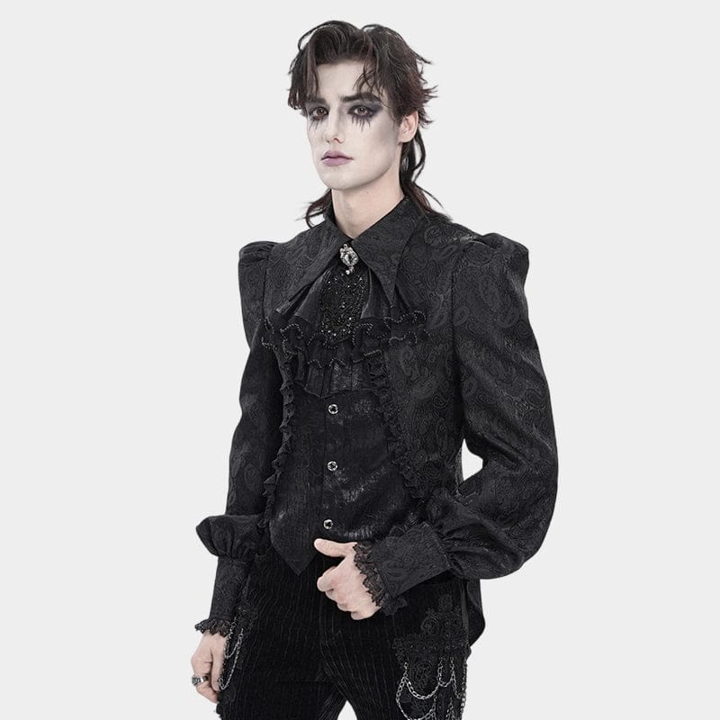 DEVIL FASHION Men's Gothic Jacquard Swallow-tailed Shirt with Necktie Black