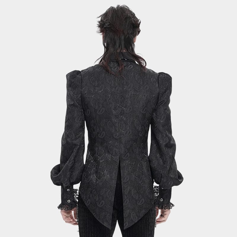 DEVIL FASHION Men's Gothic Jacquard Swallow-tailed Shirt with Necktie Black