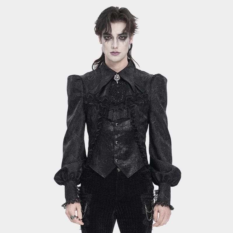 DEVIL FASHION Men's Gothic Jacquard Swallow-tailed Shirt with Necktie Black
