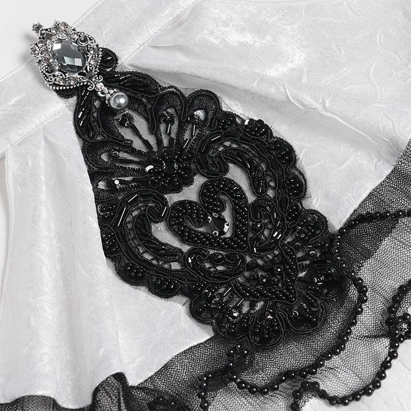 DEVIL FASHION Men's Gothic Jacquard Swallow-tailed Shirt with Necktie White