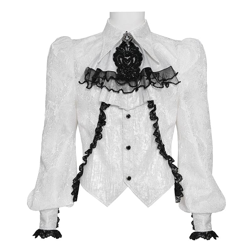 DEVIL FASHION Men's Gothic Jacquard Swallow-tailed Shirt with Necktie White