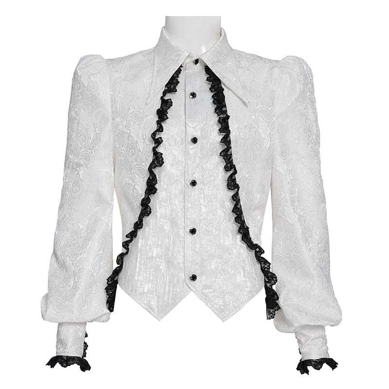 DEVIL FASHION Men's Gothic Jacquard Swallow-tailed Shirt with Necktie White