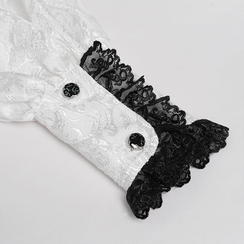 DEVIL FASHION Men's Gothic Jacquard Swallow-tailed Shirt with Necktie White