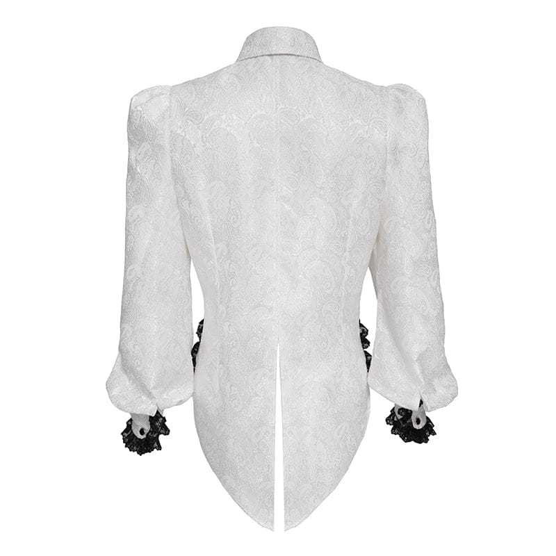 DEVIL FASHION Men's Gothic Jacquard Swallow-tailed Shirt with Necktie White