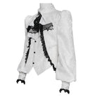 DEVIL FASHION Men's Gothic Jacquard Swallow-tailed Shirt with Necktie White