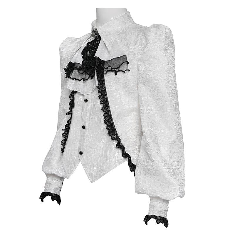 DEVIL FASHION Men's Gothic Jacquard Swallow-tailed Shirt with Necktie White
