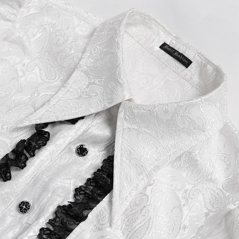 DEVIL FASHION Men's Gothic Jacquard Swallow-tailed Shirt with Necktie White