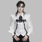 DEVIL FASHION Men's Gothic Jacquard Swallow-tailed Shirt with Necktie White