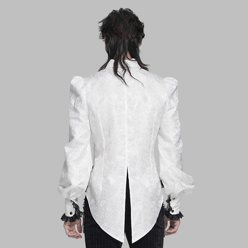 DEVIL FASHION Men's Gothic Jacquard Swallow-tailed Shirt with Necktie White