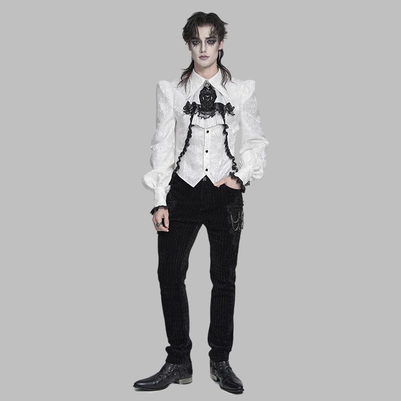 DEVIL FASHION Men's Gothic Jacquard Swallow-tailed Shirt with Necktie White