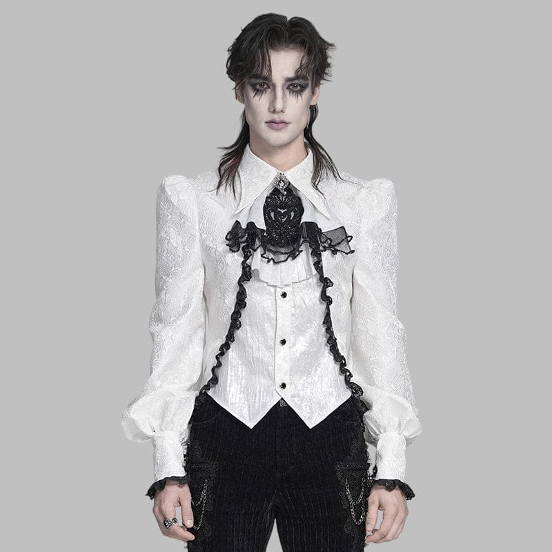 DEVIL FASHION Men's Gothic Jacquard Swallow-tailed Shirt with Necktie White