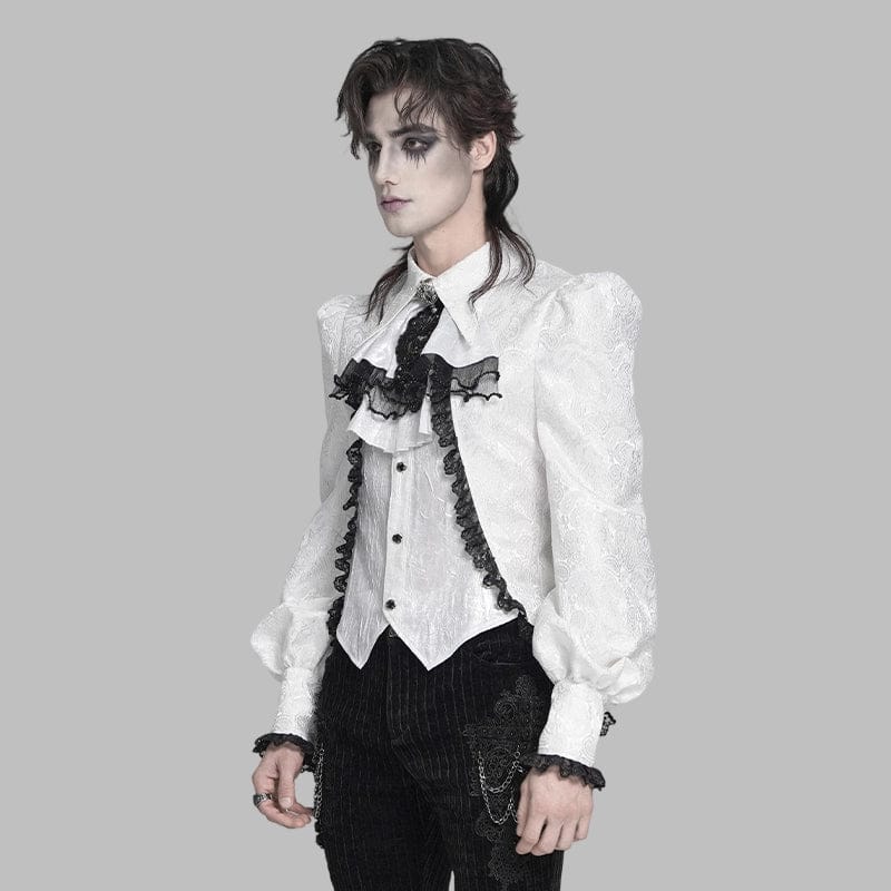 DEVIL FASHION Men's Gothic Jacquard Swallow-tailed Shirt with Necktie White