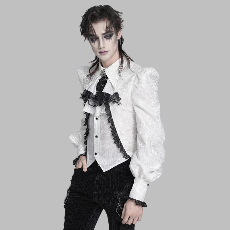 DEVIL FASHION Men's Gothic Jacquard Swallow-tailed Shirt with Necktie White