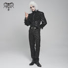 DEVIL FASHION Men's Gothic Lace Splice Lace-up Puff Sleeved Shirt
