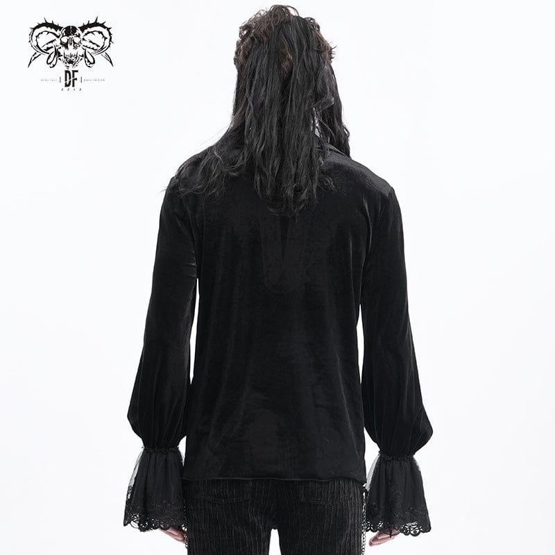 DEVIL FASHION Men's  Gothic Lace-up Chain Lace Shirt