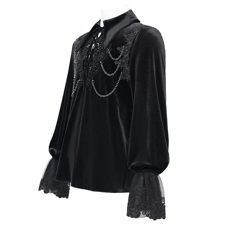 DEVIL FASHION Men's  Gothic Lace-up Chain Lace Shirt