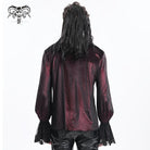 DEVIL FASHION Men's  Gothic Lace-up Chain Lace Shirt Wine Red