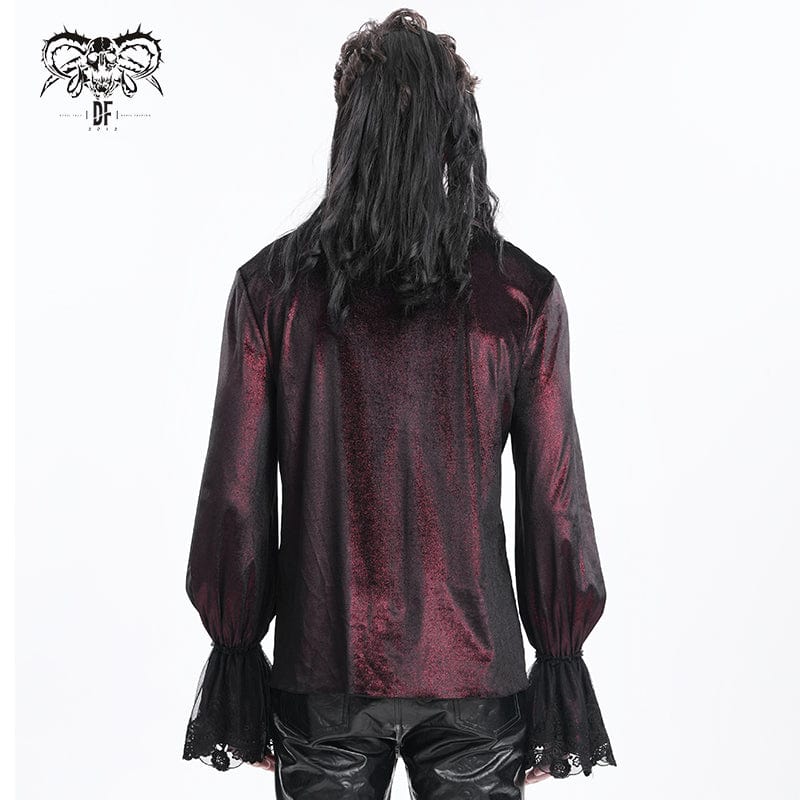 DEVIL FASHION Men's  Gothic Lace-up Chain Lace Shirt Wine Red