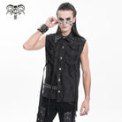 DEVIL FASHION Men's Gothic Lace-up Ripped Ring Vest