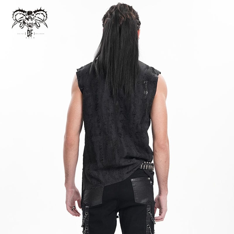 DEVIL FASHION Men's Gothic Lace-up Ripped Ring Vest