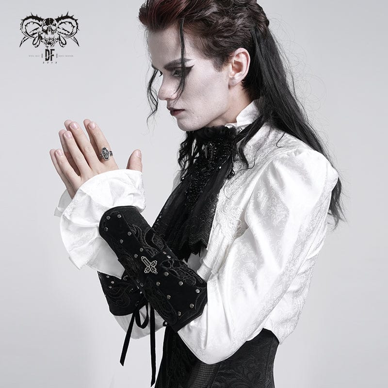 DEVIL FASHION Men's Gothic Lace-up Studs Cross Gloves