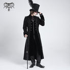 DEVIL FASHION Men's Gothic Lapel Collar Embroidered Velvet Coat Black