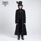 DEVIL FASHION Men's Gothic Lapel Collar Embroidered Velvet Coat Black
