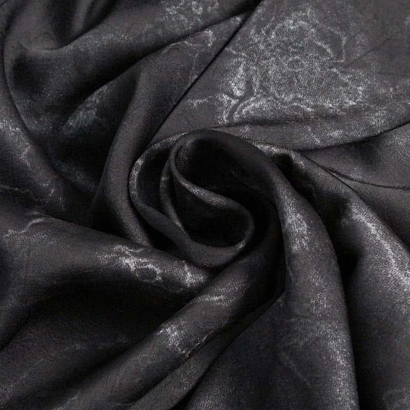 DEVIL FASHION Men's Gothic Marble Printed Bishop Sleeved Shirt Black