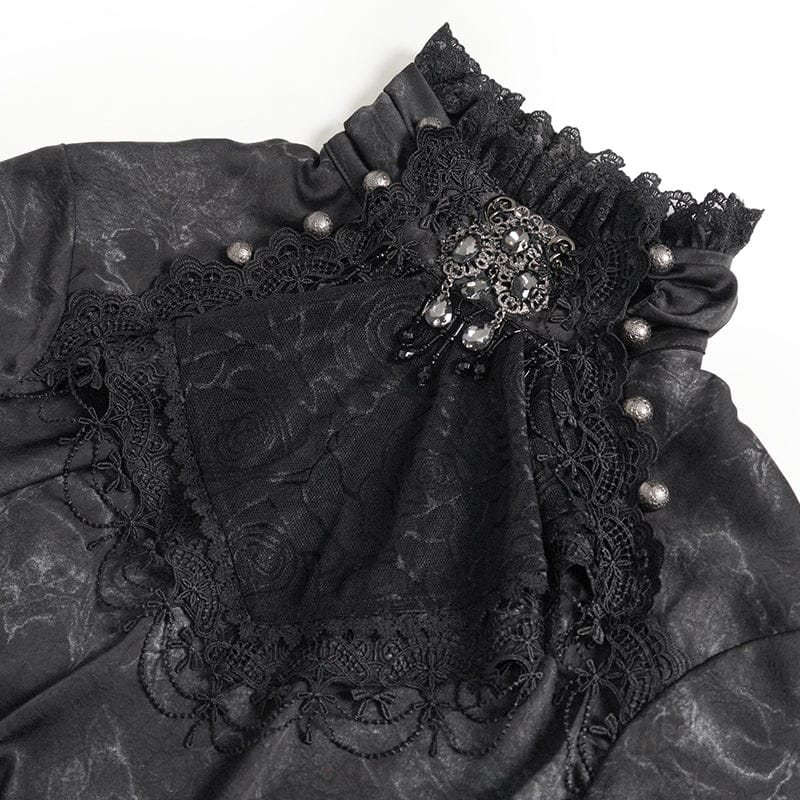 DEVIL FASHION Men's Gothic Marble Printed Bishop Sleeved Shirt Black