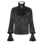DEVIL FASHION Men's Gothic Marble Printed Bishop Sleeved Shirt Black