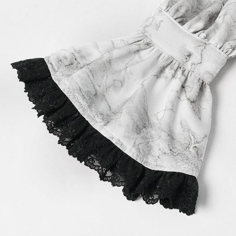 DEVIL FASHION Men's Gothic Marble Printed Bishop Sleeved Shirt White