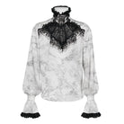 DEVIL FASHION Men's Gothic Marble Printed Bishop Sleeved Shirt White