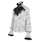 DEVIL FASHION Men's Gothic Marble Printed Bishop Sleeved Shirt White