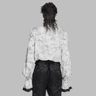 DEVIL FASHION Men's Gothic Marble Printed Bishop Sleeved Shirt White