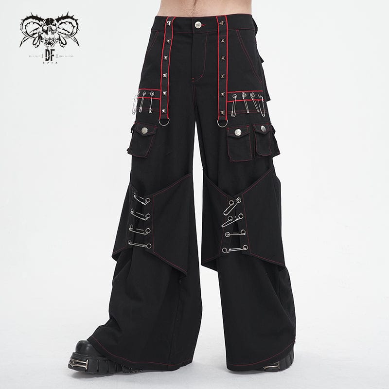 DEVIL FASHION Men's Gothic Pin Studded Flared Pants