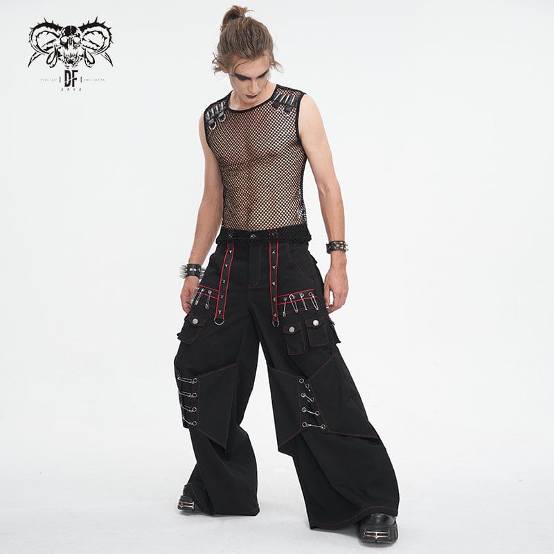 DEVIL FASHION Men's Gothic Pin Studded Flared Pants