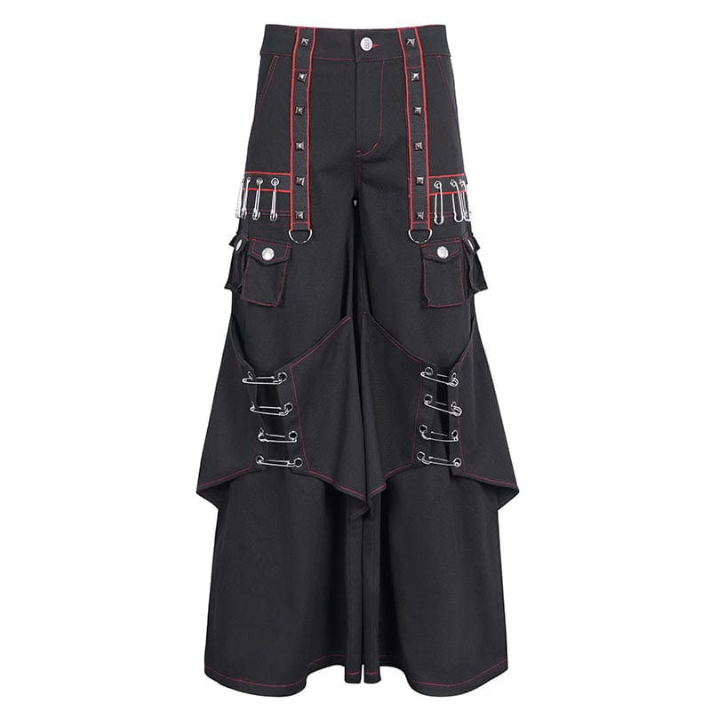 DEVIL FASHION Men's Gothic Pin Studded Flared Pants