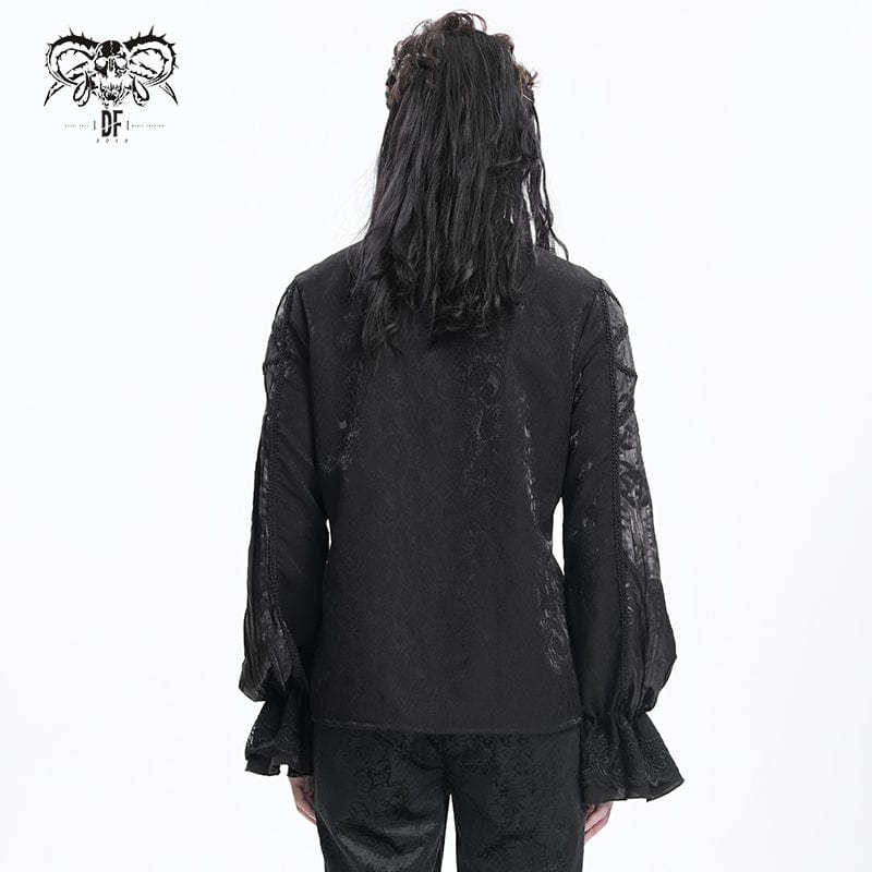 DEVIL FASHION Men's  Gothic Pleated Lace Crochet Shirt