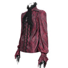 DEVIL FASHION Men's Gothic Puff Sleeved Beaded Shirt with Lace Necktie