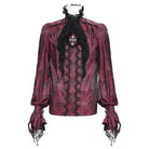 DEVIL FASHION Men's Gothic Puff Sleeved Beaded Shirt with Lace Necktie
