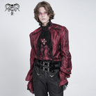 DEVIL FASHION Men's Gothic Puff Sleeved Beaded Shirt with Lace Necktie