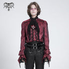 DEVIL FASHION Men's Gothic Puff Sleeved Beaded Shirt with Lace Necktie