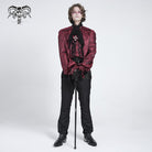 DEVIL FASHION Men's Gothic Puff Sleeved Beaded Shirt with Lace Necktie
