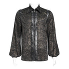 DEVIL FASHION Men's Gothic Puff Sleeved Faux Leather Splice Shirt with Chain