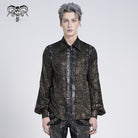 DEVIL FASHION Men's Gothic Puff Sleeved Faux Leather Splice Shirt with Chain