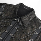 DEVIL FASHION Men's Gothic Puff Sleeved Faux Leather Splice Shirt with Chain